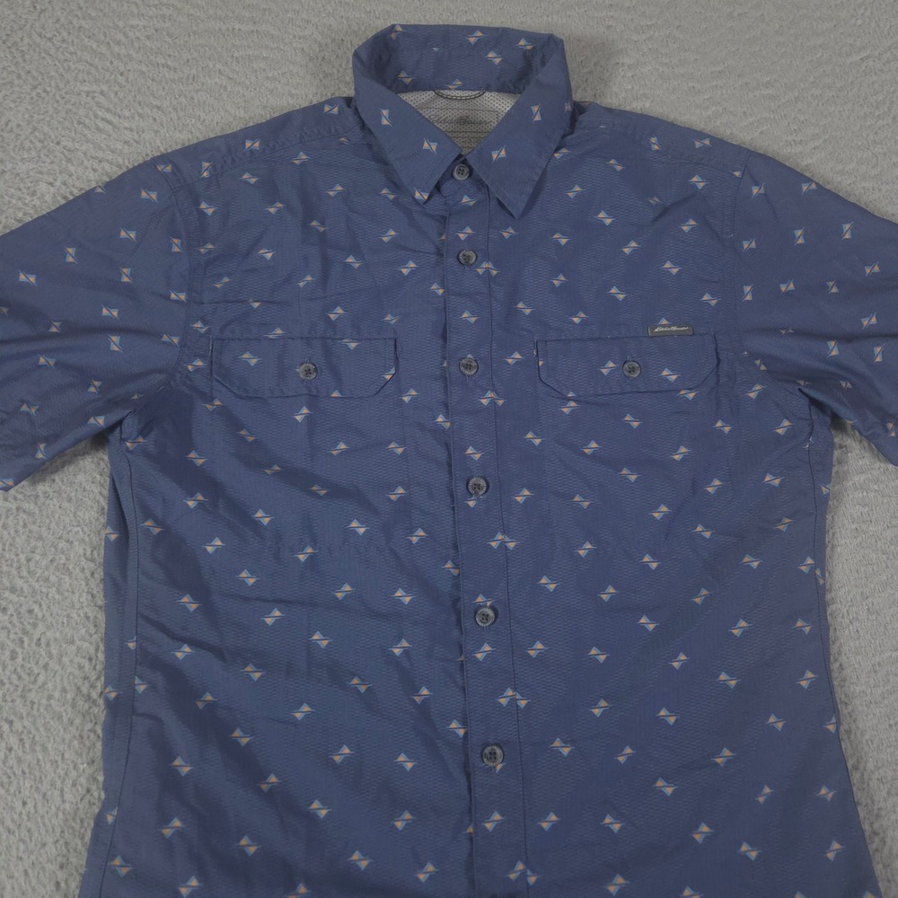 Eddie Bauer Shirt Mens S Blue Baja Print Short Sleeve Button Down Tech Geometric